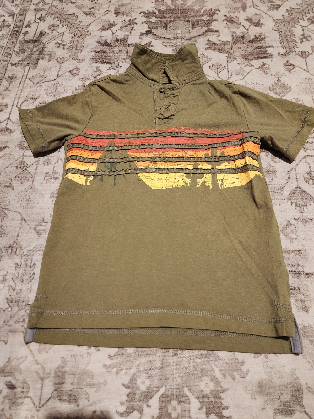 Route 66 Olive Polo with Sunset Stripe